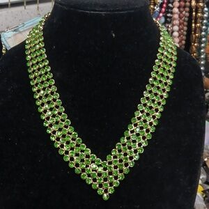 Peridot Color Austrian Crystal Earrings and Princess Necklace 16-20 Inches